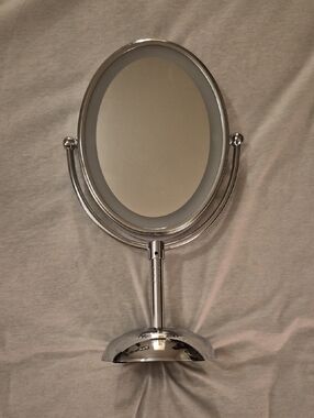 Chrome Oval Vanity Makeup Mirror - White/Silver Finish
